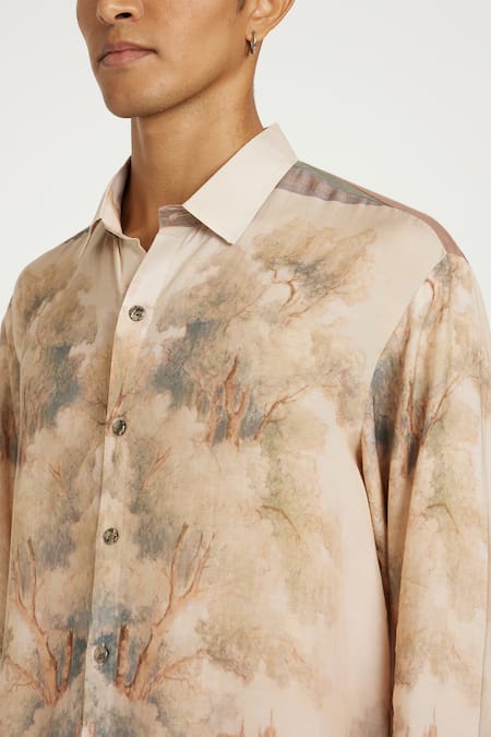 Buy_Nautanky_Beige Cotton Embroidery Spring Blooms Printed Shirt _Online_at_Aza_Fashions
