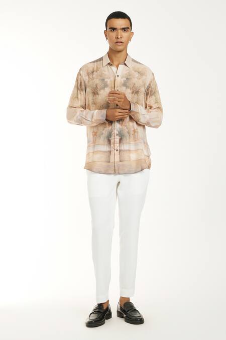 Shop_Nautanky_Beige Cotton Embroidery Spring Blooms Printed Shirt _Online_at_Aza_Fashions