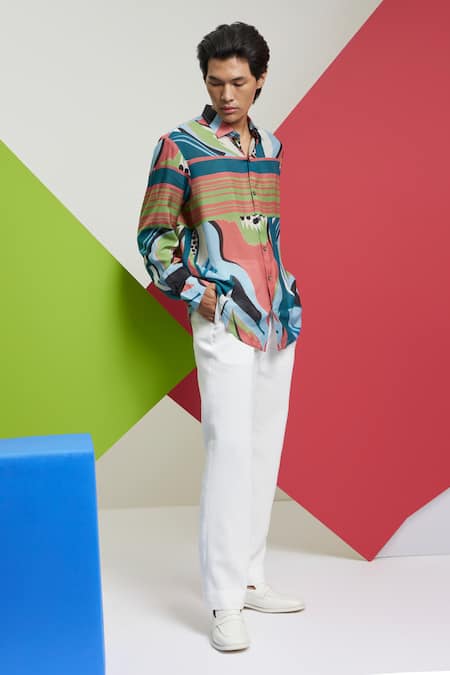 Nautanky_Blue Cotton Stop And Stare Printed Shirt _Online_at_Aza_Fashions