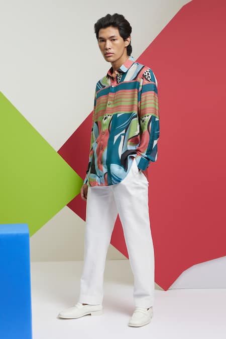 Buy_Nautanky_Blue Cotton Stop And Stare Printed Shirt _Online_at_Aza_Fashions