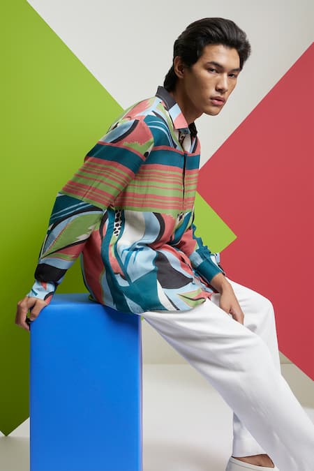 Shop_Nautanky_Blue Cotton Stop And Stare Printed Shirt 