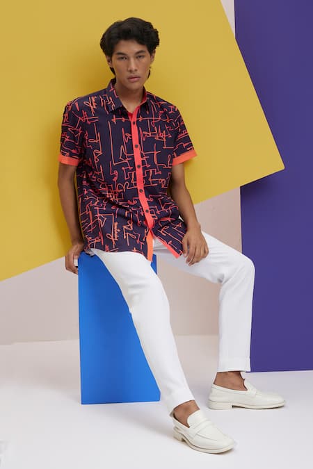 Nautanky_Blue Polyester Tahiti Printed Shirt _Online_at_Aza_Fashions