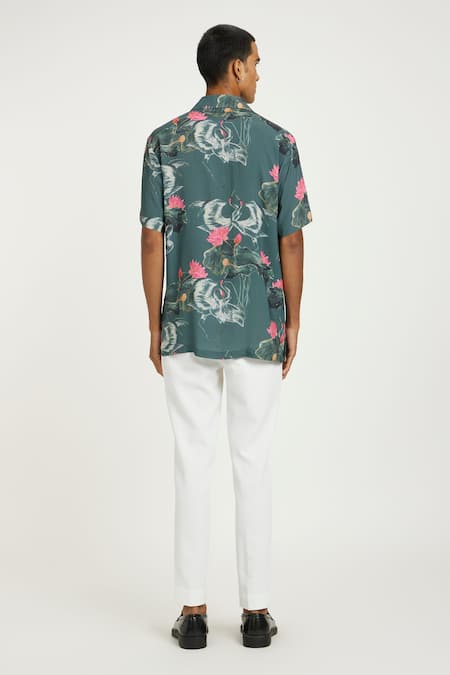 Shop Nautanky Grey Cotton Whimsical Swan Dream Printed Shirt at Aza Fashions Shop_Nautanky_Grey Cotton Whimsical Swan Dream Printed Shirt _at_Aza_Fashions