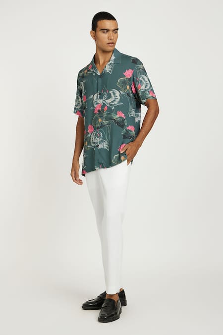 Nautanky Grey Cotton Whimsical Swan Dream Printed Shirt Online at Aza Fashions Nautanky_Grey Cotton Whimsical Swan Dream Printed Shirt _Online_at_Aza_Fashions