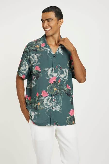 Buy Nautanky Grey Cotton Whimsical Swan Dream Printed Shirt Online at Aza Fashions Buy_Nautanky_Grey Cotton Whimsical Swan Dream Printed Shirt _Online_at_Aza_Fashions