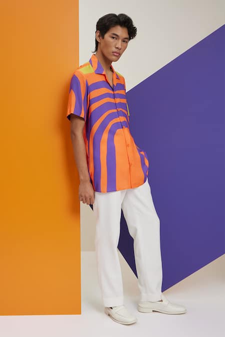 Shop_Nautanky_Orange Cotton Zest Printed Shirt _Online_at_Aza_Fashions