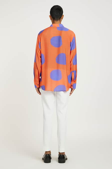 Shop_Nautanky_Orange Cotton Artful Bold Patch Print Shirt _at_Aza_Fashions