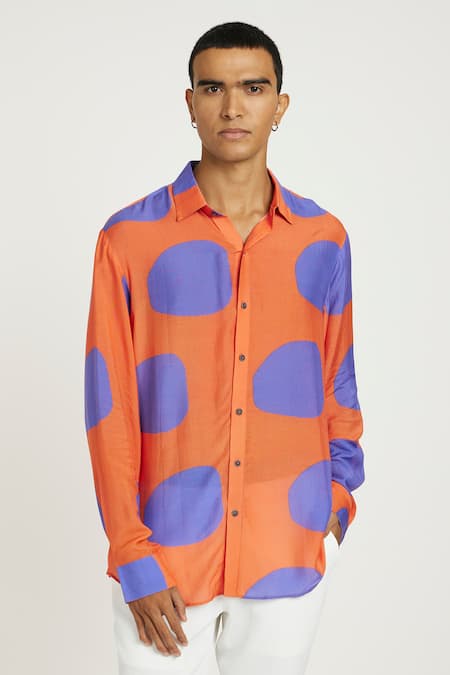 Nautanky_Orange Cotton Artful Bold Patch Print Shirt _Online_at_Aza_Fashions