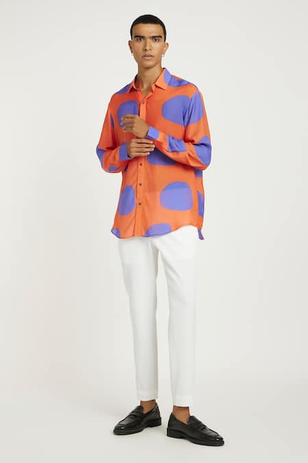 Buy_Nautanky_Orange Cotton Artful Bold Patch Print Shirt _Online_at_Aza_Fashions