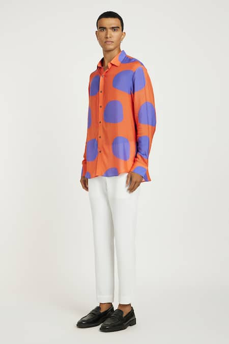 Shop_Nautanky_Orange Cotton Artful Bold Patch Print Shirt _Online_at_Aza_Fashions