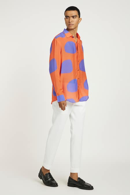 Nautanky_Orange Cotton Artful Bold Patch Print Shirt _at_Aza_Fashions