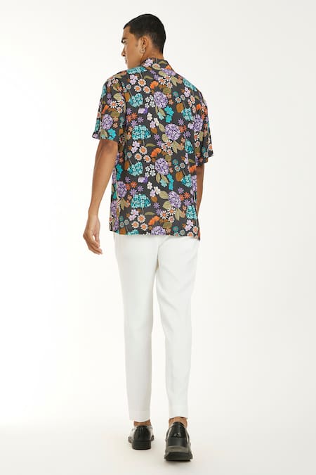 Shop Nautanky Grey Cotton Blossom Bliss Print Shirt at Aza Fashions Shop_Nautanky_Grey Cotton Blossom Bliss Print Shirt _at_Aza_Fashions