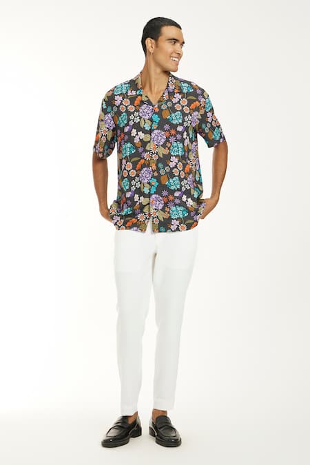 Nautanky Grey Cotton Blossom Bliss Print Shirt Online at Aza Fashions Nautanky_Grey Cotton Blossom Bliss Print Shirt _Online_at_Aza_Fashions