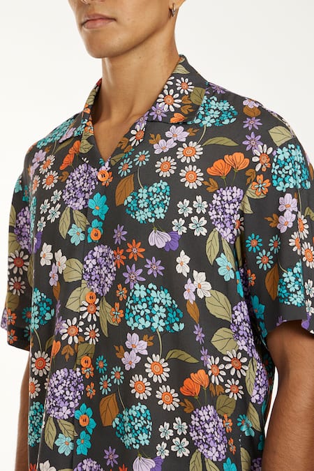 Nautanky Grey Cotton Blossom Bliss Print Shirt at Aza Fashions Nautanky_Grey Cotton Blossom Bliss Print Shirt _at_Aza_Fashions