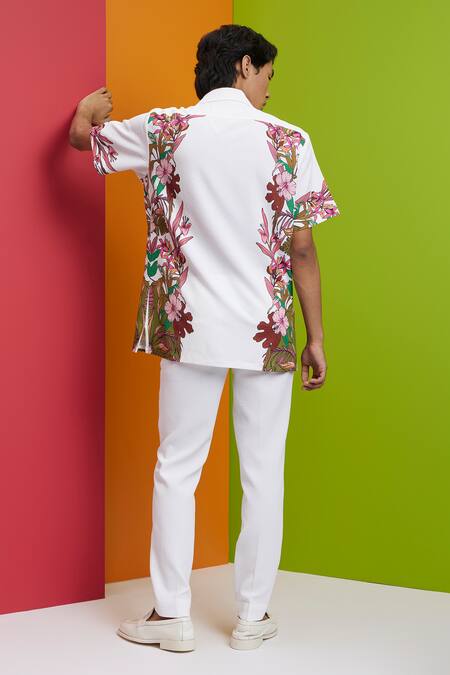 Shop_Nautanky_White Polyester Embroidery Bloom Placement Print Shirt _at_Aza_Fashions