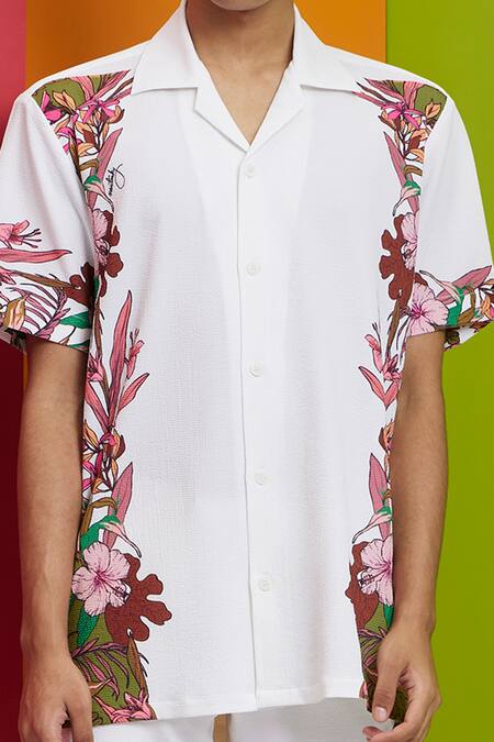 Buy_Nautanky_White Polyester Embroidery Bloom Placement Print Shirt _Online_at_Aza_Fashions