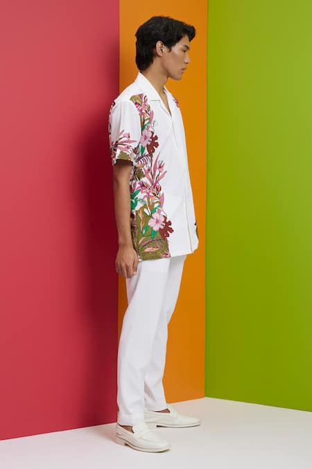 Shop_Nautanky_White Polyester Embroidery Bloom Placement Print Shirt _Online_at_Aza_Fashions