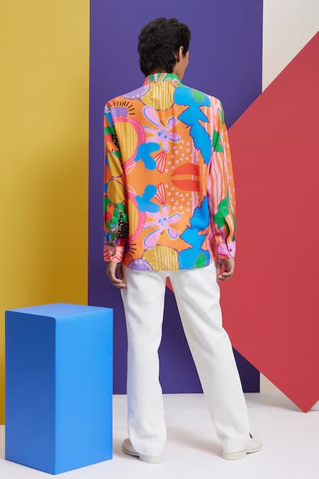 Shop_Nautanky_Orange Cotton Censored Bloom Print Shirt _at_Aza_Fashions