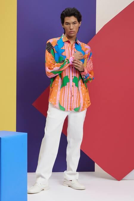 Buy_Nautanky_Orange Cotton Censored Bloom Print Shirt _Online_at_Aza_Fashions