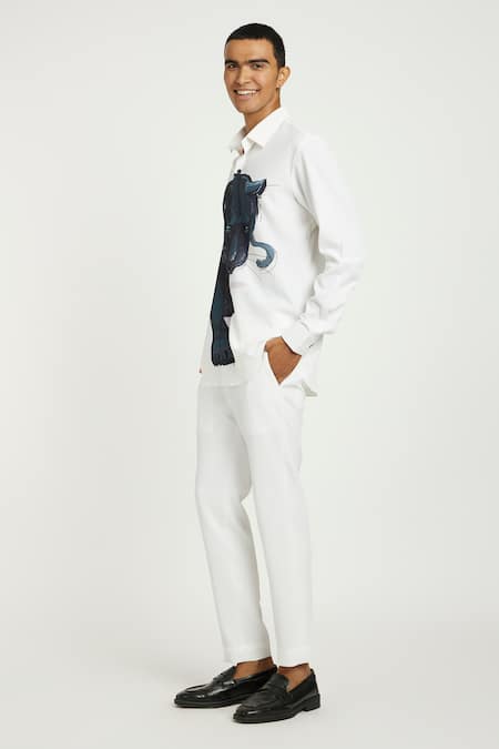 Buy_Nautanky_White Cotton Echoing Roar Printed Camo Shirt _Online_at_Aza_Fashions