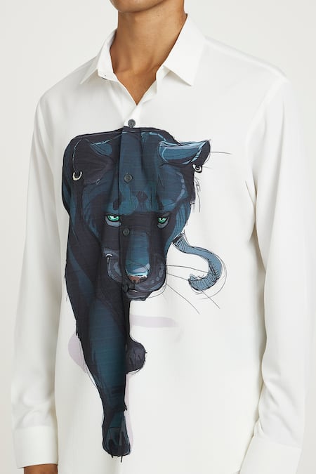 Nautanky_White Cotton Echoing Roar Printed Camo Shirt _at_Aza_Fashions