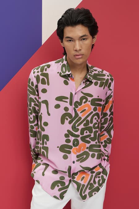 Buy Nautanky Pink Cotton Embroidery Fleur Love Print Shirt Online at Aza Fashions Buy_Nautanky_Pink Cotton Embroidery Fleur Love Print Shirt _Online_at_Aza_Fashions