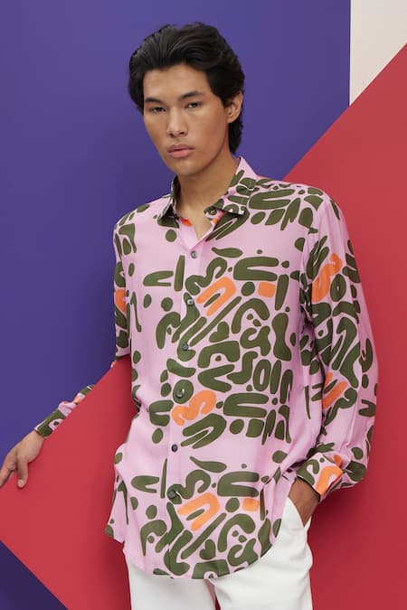 Shop Nautanky Pink Cotton Embroidery Fleur Love Print Shirt Online at Aza Fashions Shop_Nautanky_Pink Cotton Embroidery Fleur Love Print Shirt _Online_at_Aza_Fashions