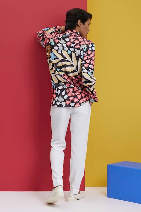 Shop Nautanky Grey Polyester Embroidery Floral Frenzy Print Shirt at Aza Fashions Shop_Nautanky_Grey Polyester Embroidery Floral Frenzy Print Shirt _at_Aza_Fashions