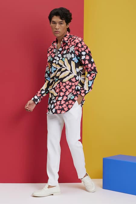 Nautanky Grey Polyester Embroidery Floral Frenzy Print Shirt Online at Aza Fashions Nautanky_Grey Polyester Embroidery Floral Frenzy Print Shirt _Online_at_Aza_Fashions