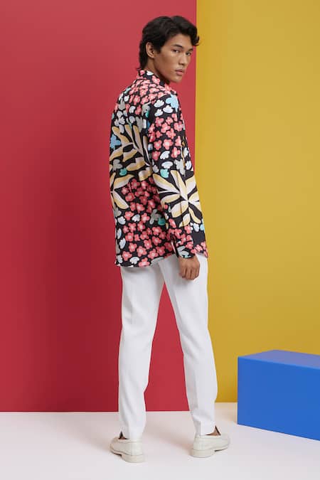 Buy Nautanky Grey Polyester Embroidery Floral Frenzy Print Shirt Online at Aza Fashions Buy_Nautanky_Grey Polyester Embroidery Floral Frenzy Print Shirt _Online_at_Aza_Fashions