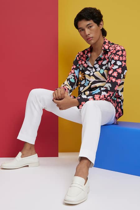 Shop Nautanky Grey Polyester Embroidery Floral Frenzy Print Shirt Online at Aza Fashions Shop_Nautanky_Grey Polyester Embroidery Floral Frenzy Print Shirt _Online_at_Aza_Fashions