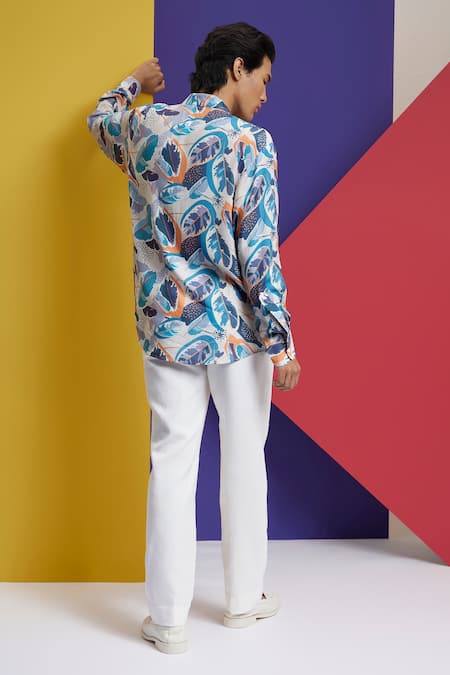Shop Nautanky Ivory Cotton Goan Tropical Print Shirt at Aza Fashions Shop_Nautanky_Ivory Cotton Goan Tropical Print Shirt _at_Aza_Fashions