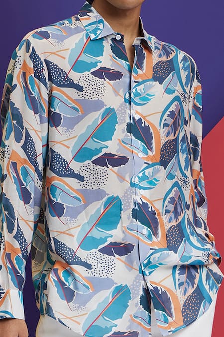 Nautanky Ivory Cotton Goan Tropical Print Shirt Online at Aza Fashions Nautanky_Ivory Cotton Goan Tropical Print Shirt _Online_at_Aza_Fashions