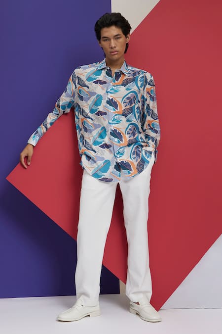 Shop Nautanky Ivory Cotton Goan Tropical Print Shirt Online at Aza Fashions Shop_Nautanky_Ivory Cotton Goan Tropical Print Shirt _Online_at_Aza_Fashions