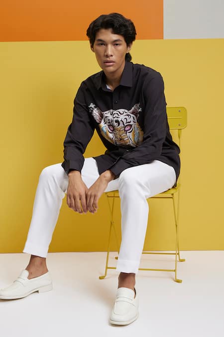 Buy_Nautanky_Black Polyester Embroidery Hear Me Roar Printed Shirt _Online_at_Aza_Fashions