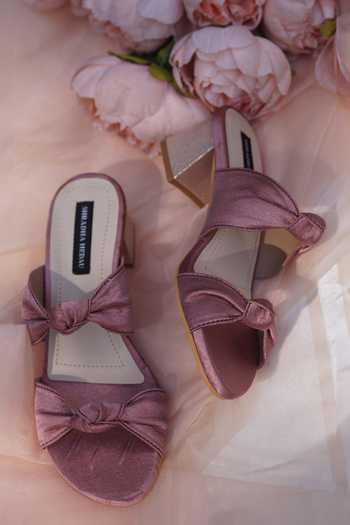 Buy Shradha Hedau Footwear Couture Pink Bows Anastasia Tie-up Detail Heels Online at Aza Fashions Buy_Shradha Hedau Footwear Couture_Pink Bows Anastasia Tie-up Detail Heels _Online_at_Aza_Fashions