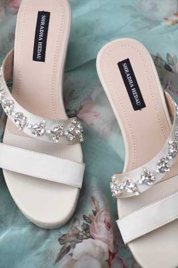 Shradha Hedau Footwear Couture_Beige Crystals Leah Floral Embellished Wedges _Online_at_Aza_Fashions