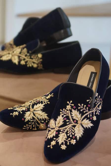 Shop_Shradha Hedau Footwear Couture_Black Louise Embroidered Shoes  _at_Aza_Fashions