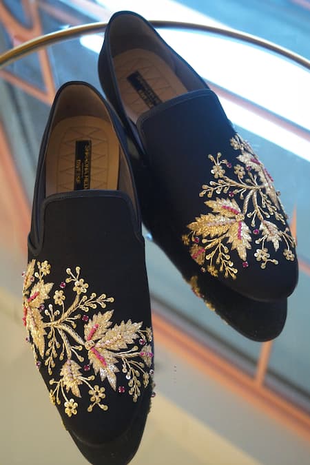 Buy_Shradha Hedau Footwear Couture_Black Louise Embroidered Shoes  _Online_at_Aza_Fashions