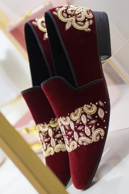 Shradha Hedau Footwear Couture_Maroon Embroidery Gabriel Loafers _Online_at_Aza_Fashions
