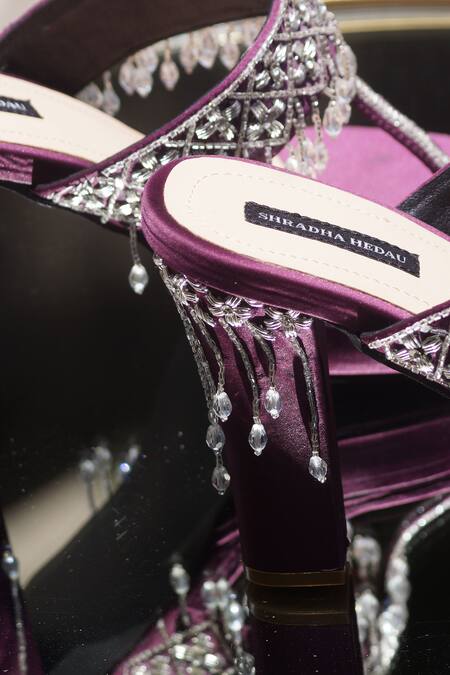 Shradha Hedau Footwear Couture_Purple Marlene Satin Embellished Heels _Online_at_Aza_Fashions
