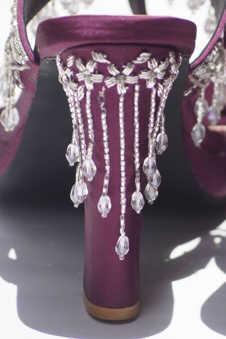 Buy_Shradha Hedau Footwear Couture_Purple Marlene Satin Embellished Heels _Online_at_Aza_Fashions
