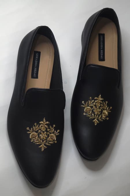 Buy Shradha Hedau Footwear Couture Black Floral Motif Jaylen Centre Moccasins Online at Aza Fashions Buy_Shradha Hedau Footwear Couture_Black Floral Motif Jaylen Centre Moccasins _Online_at_Aza_Fashions