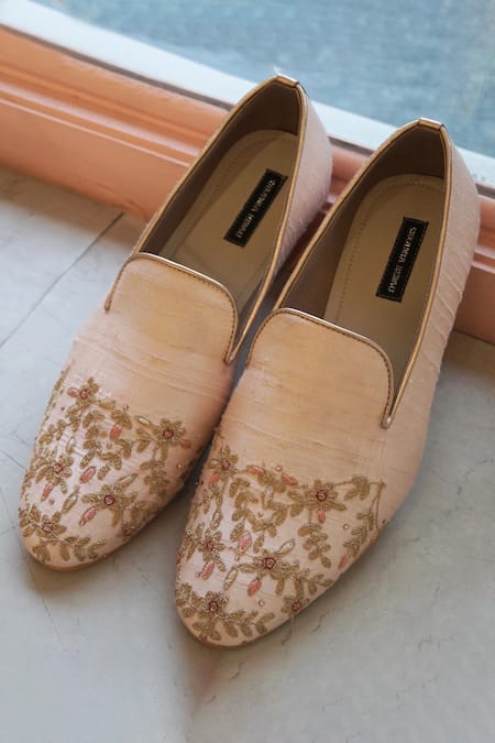 Shradha Hedau Footwear Couture Pink Zari Ambrose Embroidered Moccasins 