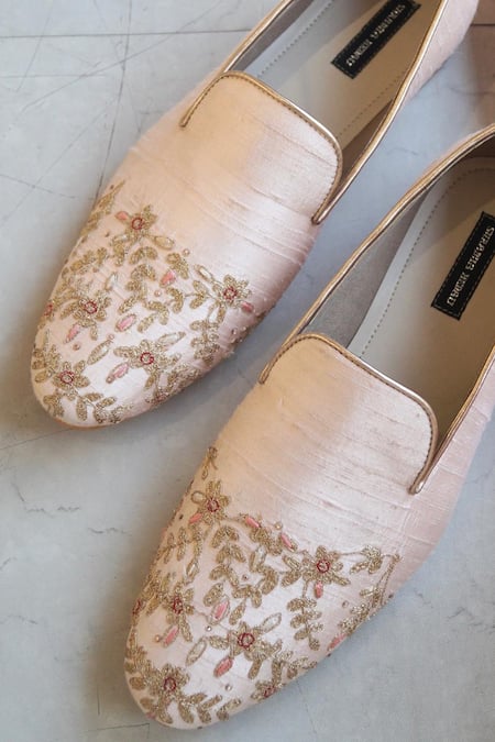 Buy_Shradha Hedau Footwear Couture_Pink Ambrose Zari Embroidered Moccasins _Online_at_Aza_Fashions