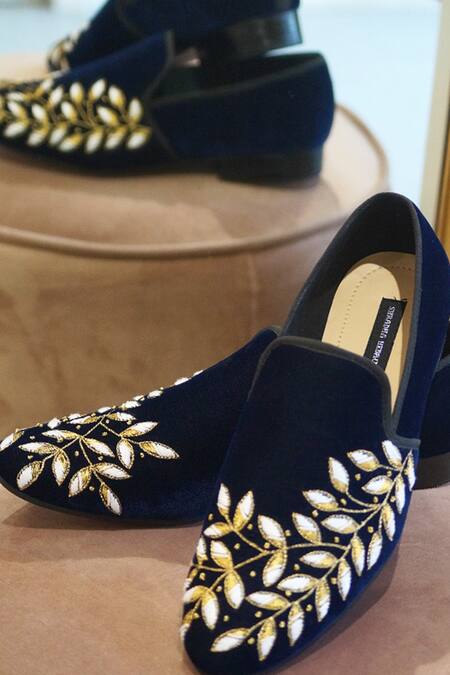 Shradha Hedau Footwear Couture Blue Embroidered Marlon Leaf Loafers 