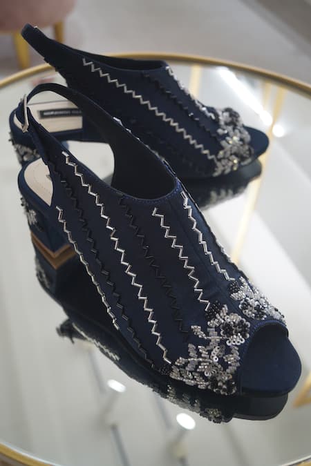Shradha Hedau Footwear Couture Blue Embroidered Floral Sequin Heels 