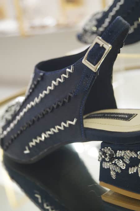 Shradha Hedau Footwear Couture_Blue Embroidered Floral Sequin Heels _Online_at_Aza_Fashions