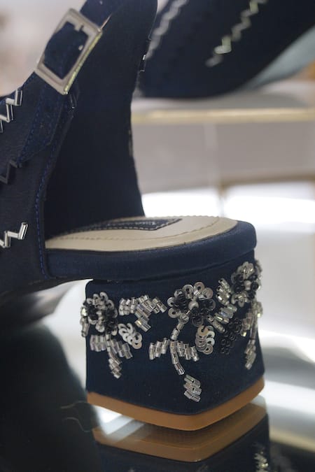 Buy_Shradha Hedau Footwear Couture_Blue Embroidered Floral Sequin Heels _Online_at_Aza_Fashions