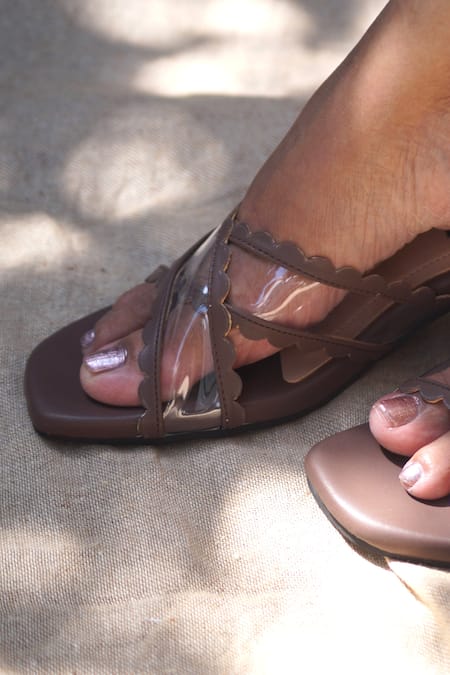 Shradha Hedau Footwear Couture_Brown Ava Criss Cross Strap Detail Heels _Online_at_Aza_Fashions